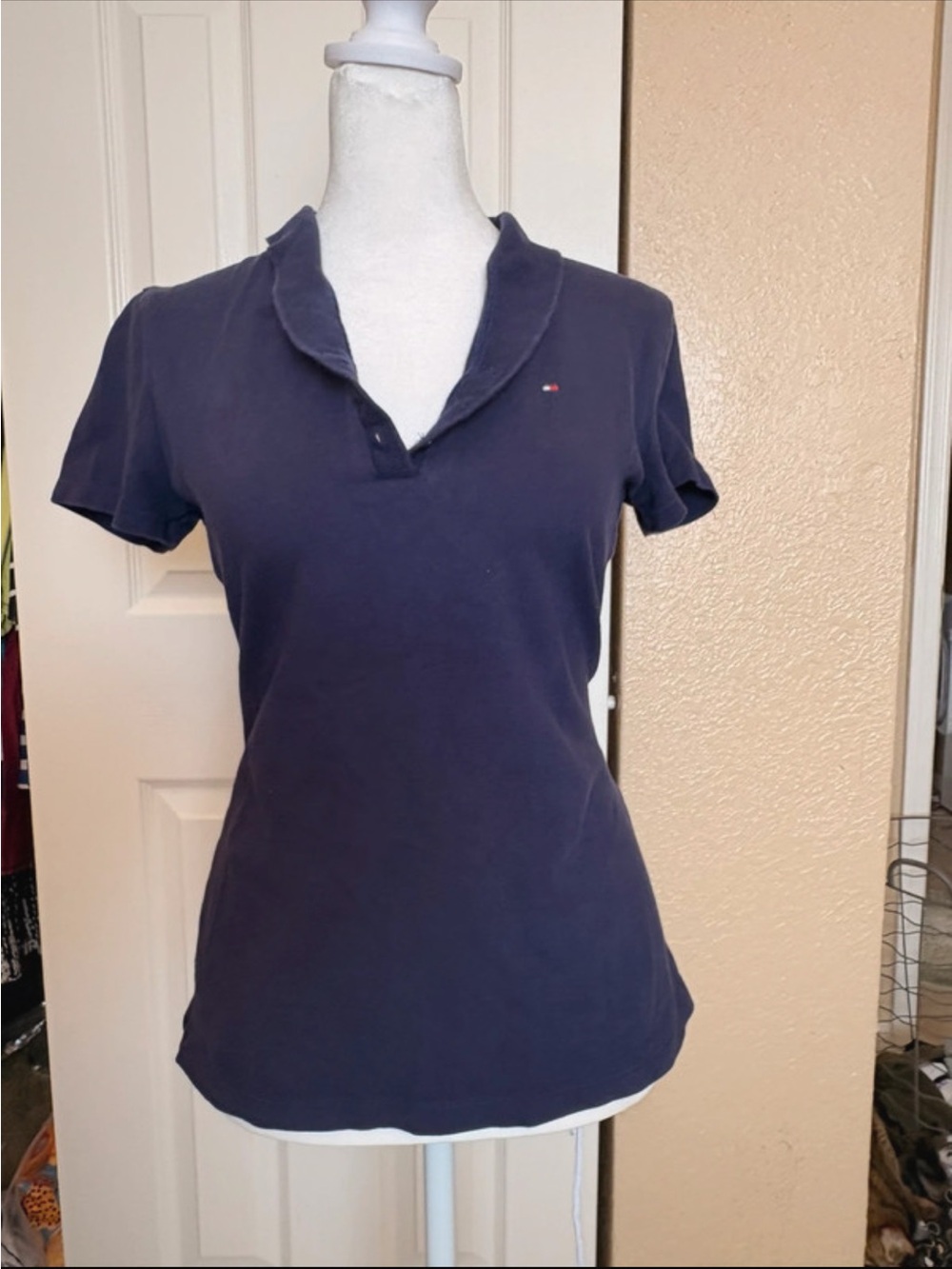 Tommy Hilfiger Navy Short-Sleeve Polo Shirt with Flag Detail